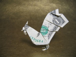 Dollar bill origami chicken
