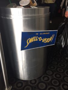 I stopped traffic upon exiting to take a picture of this rubbish bin with a "Smell-O-Vision" sign on it. No one understand why I thought it was funny. Oh well.